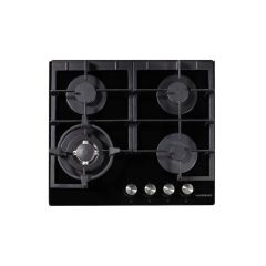 NordMende HGX603BGL 60cm Gas Hob with Cast Iron Pan Supports Black Glass