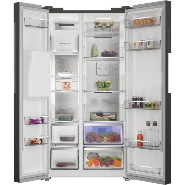 Hotpoint HPG29643IBXR4UK Freestanding Dual No Frost American Fridge Freezer with VitalCare and Water & Ice Dispenser - Black Steel