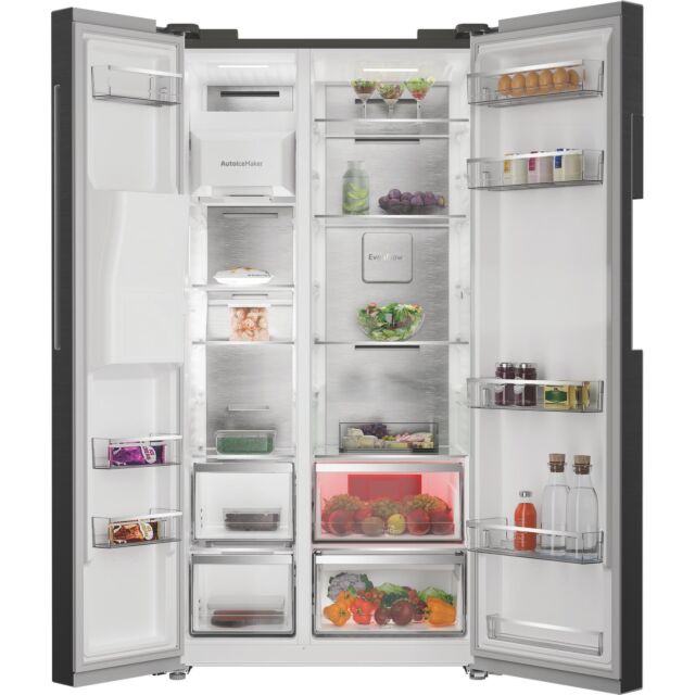 Hotpoint HPG29643IBXR4UK Freestanding Dual No Frost American Fridge Freezer with VitalCare and Water & Ice Dispenser - Black Steel