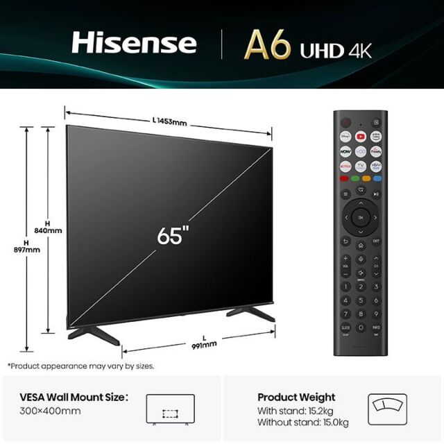 Hisense 65A61Q 65' LED 4K HDR Smart TV