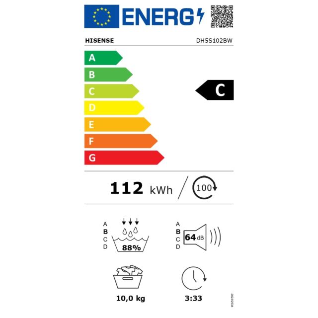 Hisense DH5S102BW 10kg Smart Heat Pump Tumble Dryer White