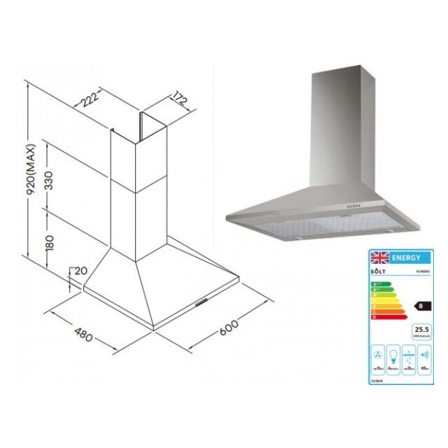 Solt SCH60SS 60Cm Stainless Steel Chimney Hood
