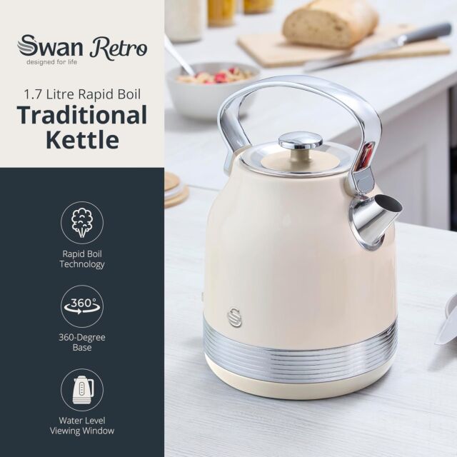 Swan SK14631C Retro Traditional Kettle, Rapid Boil, Removable Limescale Filter Cream