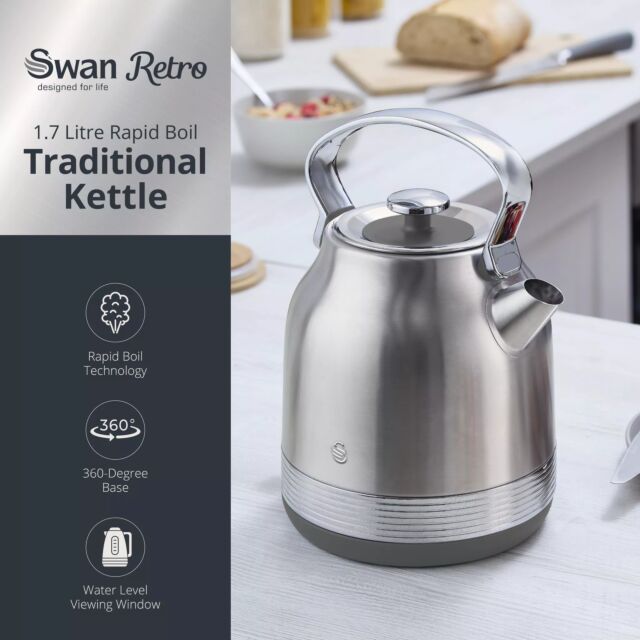 Swan SK14631SS Retro Traditional Kettle, Rapid Boil, Removable Limescale Filter Stainless Steel