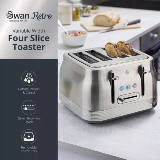 Swan ST19029SS Retro 4 Slice Toaster Stainless Steel