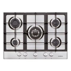 NordMende HGX703IX 70cm Gas Hob with Cast Iron Pan Supports and Central Wok Burner Stainless Steel